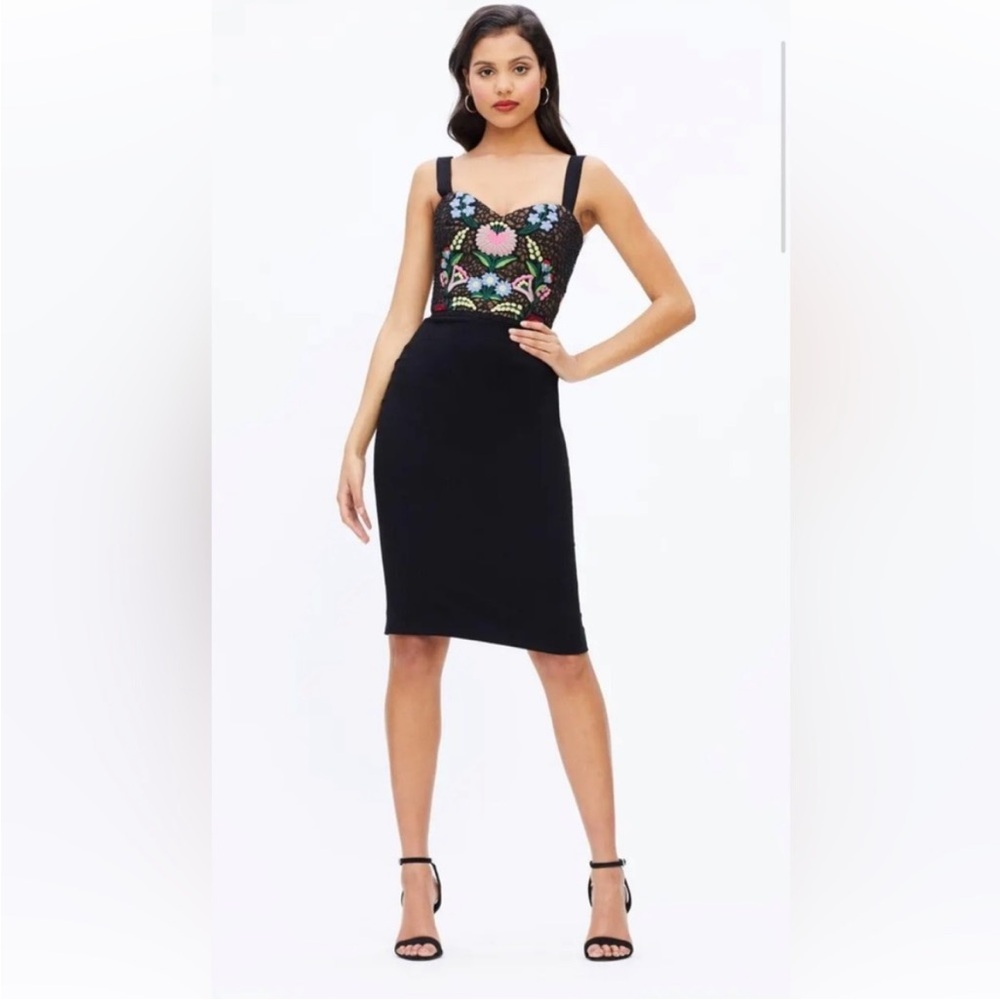 Dress The Population Womens Inaya Dress Black Embroidered Bodice Black